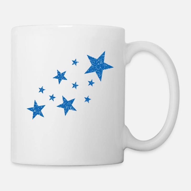 Blaue Sterne mit Schnee - Tasse - Weiß