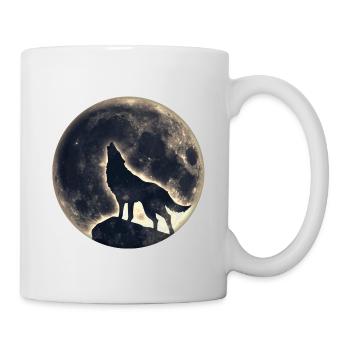 Wolf, Vollmond, Wölfe, Mond, Indianer, Wild, Hund - Tasse - Weiß - Rechts