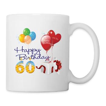 60e Joyeux anniversaire ballons bougies et cadeaux - Mug blanc - blanc - Droite