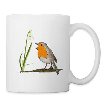 Printemps, merles, perce-neige - Mug blanc - blanc - Droite