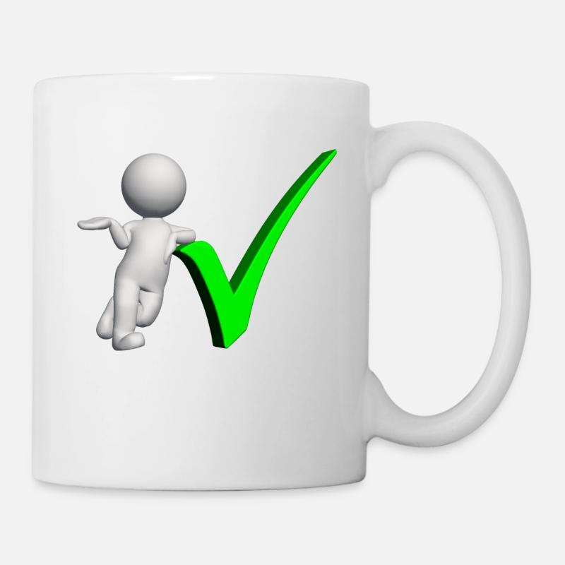 3D Figur mit grünem Häkchen - Tasse - Weiß