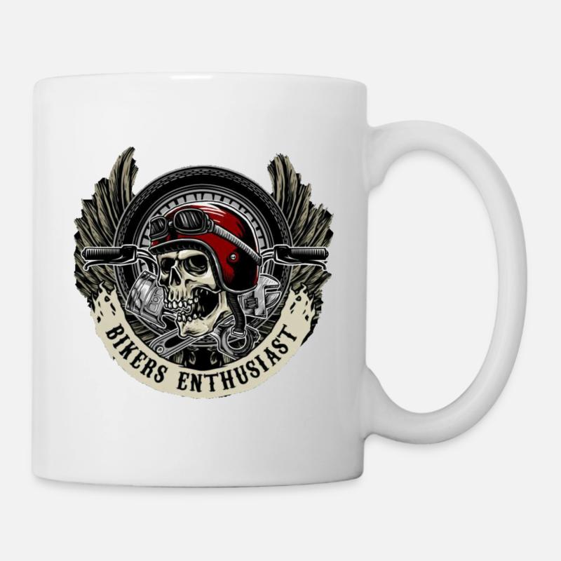 Motorradfahrer, Skull - Tasse - Weiß