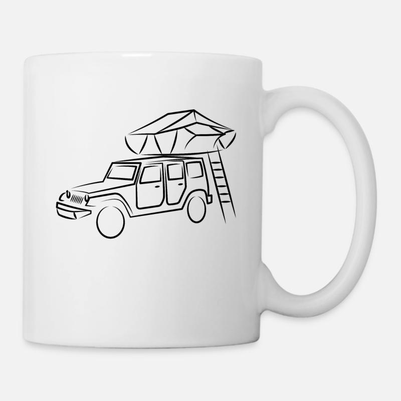 Jeep mit Dachzelt, Dachzeltnomaden - Tasse - Weiß