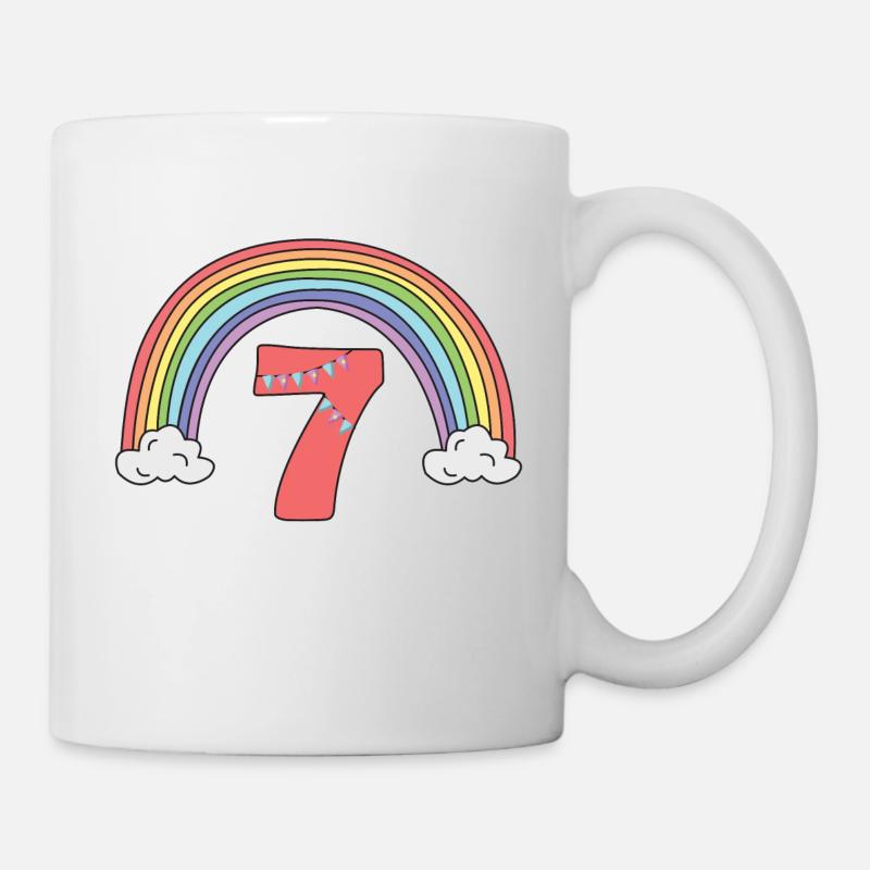 7. Geburtstag Pastell Regenbogen Mädchen 7 Jahre - Tasse - Weiß