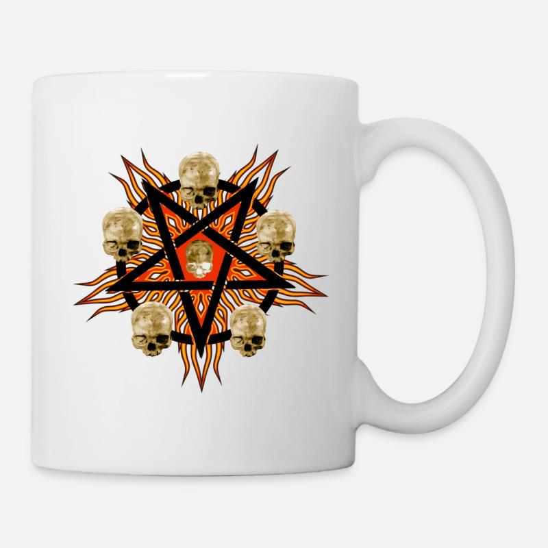Pentagramm mit Totenköpfe - Tasse - Weiß
