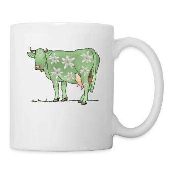 Kuh, Edelweiss, Schweiz - Tasse - Weiß - Rechts