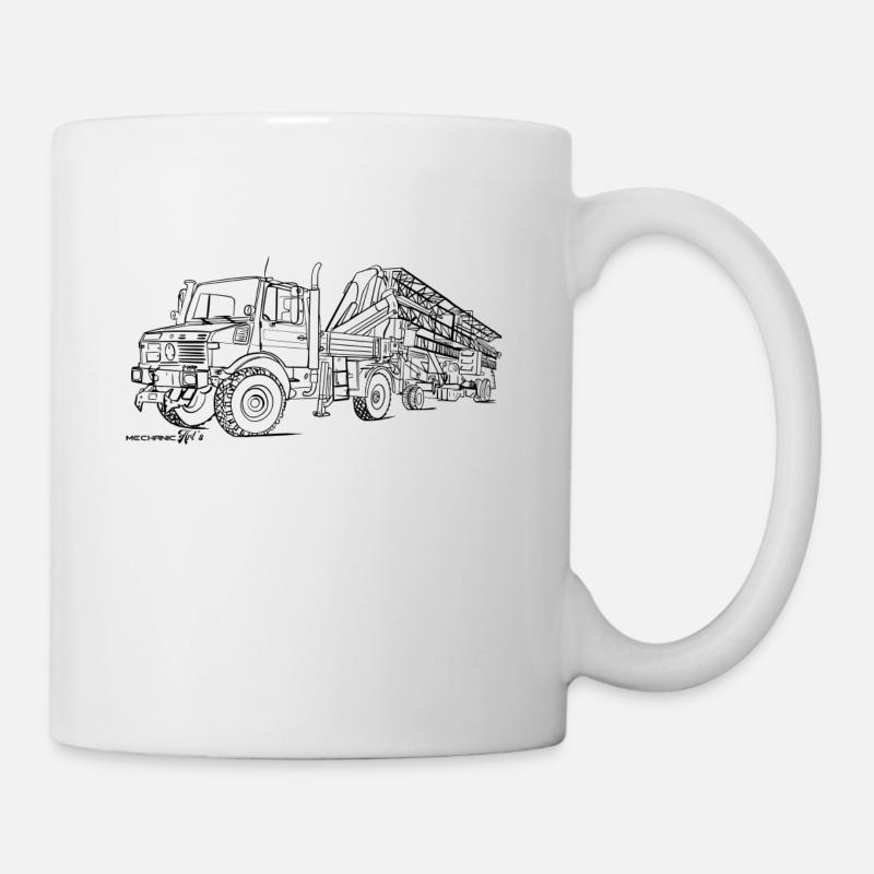 Unimog avec une grue pliante - Mug blanc - blanc