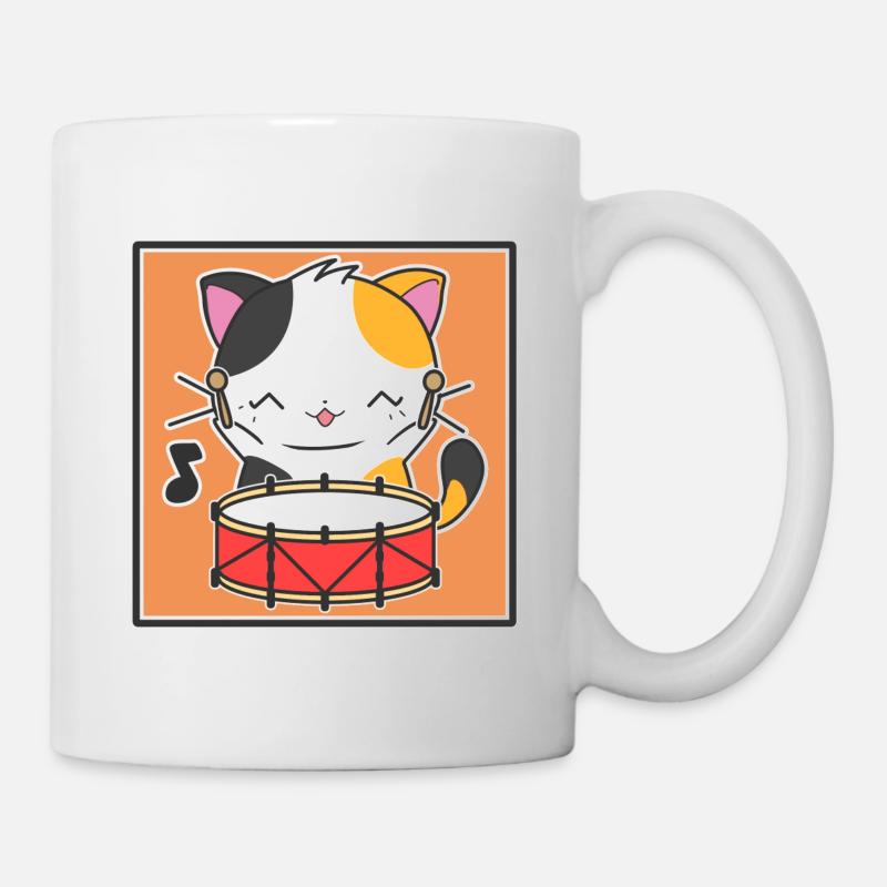 Chat avec tambour - Mug blanc - blanc