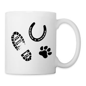 Hund Pferd Mensch Fußabdruck Pfote Hufeisen Reiter - Tasse - Weiß - Rechts