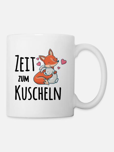 Fuchs und ein Kaninchen die mit einander Kuscheln - Tasse - Weiß