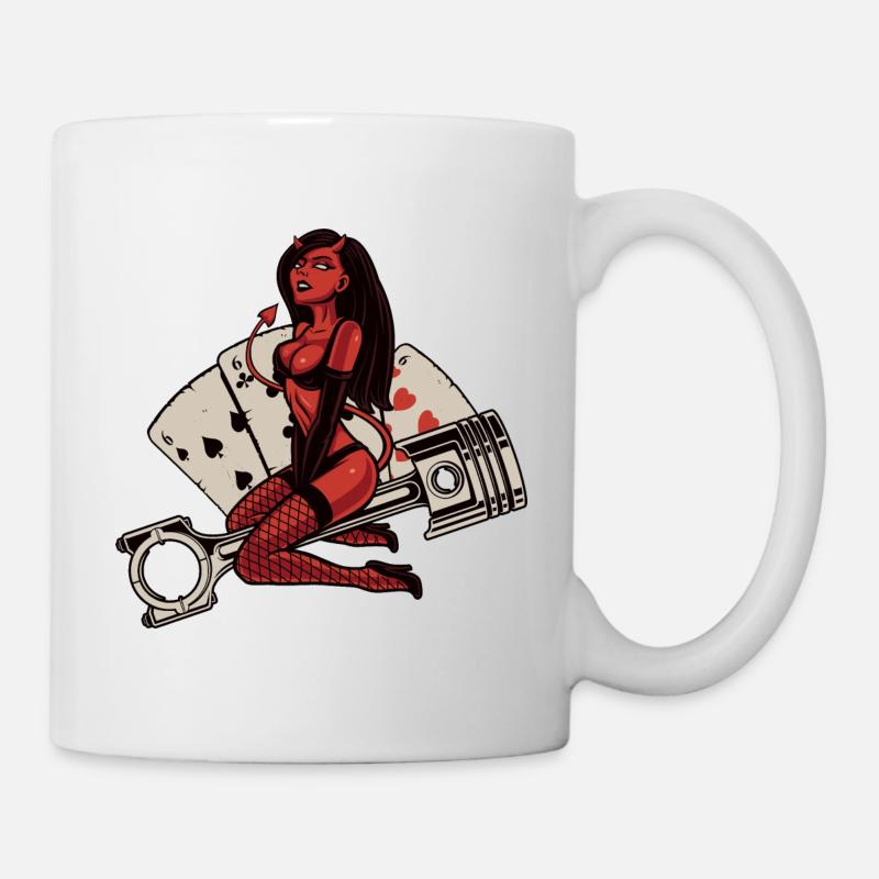 Diables chauds 666 chevauche sur le piston - Mug blanc - blanc