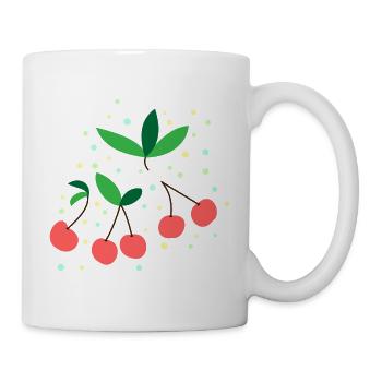 KIRSCHEN FRUCHT BLÄTTER KREISE MUSTER - Tasse - Weiß - Rechts