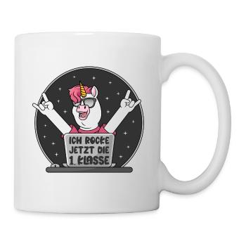 Schulkind Einhorn Ich rocke jetzt die 1. Klasse - Tasse - Weiß - Rechts