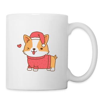 Mignon Corgi de Noël en pull et chapeau de Père Noël - Mug blanc - blanc - Droite