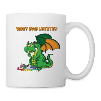 Lustiger Drache Das letzte? Drache frisst Einhorn - Tasse - Weiß - Rechts