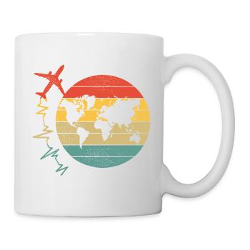 Airplane Pilot Flyer World Map Heartbeat Travel - Mug - white - Right