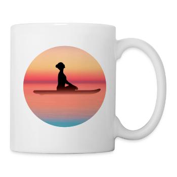 Yoga SUP Stand Up Paddling Frau im Sonnenuntergang - Tasse - Weiß - Rechts