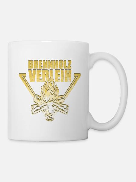 Brennholz Verleih Gold - Tasse - Weiß