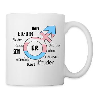trans Mann Pronomen Deutsch - Tasse - Weiß - Rechts