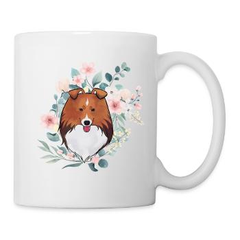 Chien de berger des Shetland de Sable avec des fleurs - Mug blanc - blanc - Droite