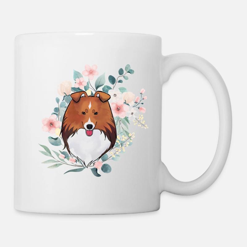 Chien de berger des Shetland de Sable avec des fleurs - Mug blanc - blanc