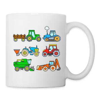 Roter Traktor Mähdrescher Bagger Trecker Bauernhof - Tasse - Weiß - Rechts