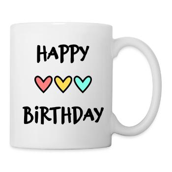 ANNIVERSAIRE. HAPPY BIRTHDAY. JOYEUX ANNIVERSAIRE. - Mug blanc - blanc - Droite