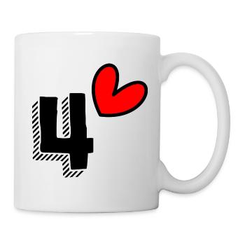 4 JAHRE. 4-jähriges JUBILÄUM. GEBURTSTAG 4 JAHRE. 4 - Tasse - Weiß - Rechts