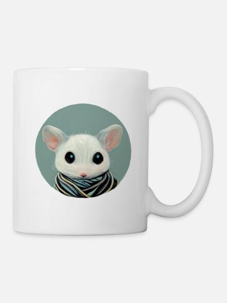 Kleine weiße Maus mit Schal im Kreis - Tasse - Weiß