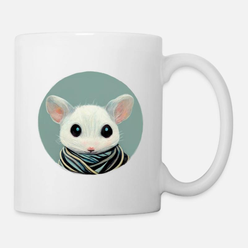 Kleine weiße Maus mit Schal im Kreis - Tasse - Weiß