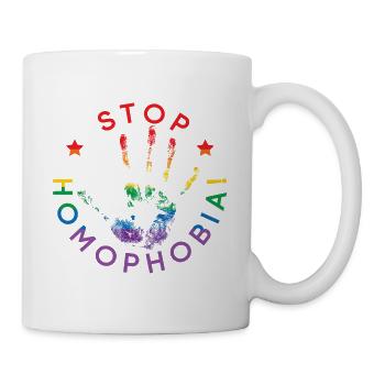 Le drapeau LGBT colore l’empreinte de la main arrête l’homophobie signe - Mug blanc - blanc - Droite