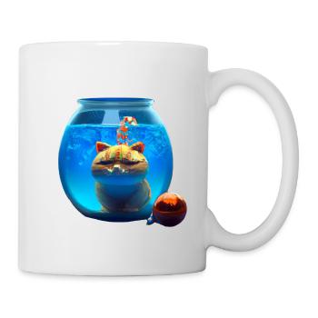 Weihnachtskatze in einem Fischglas - Tasse - Weiß - Rechts