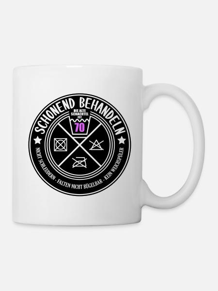 Schonend behandeln Schachtel 70 | Farben änderbar - Tasse - Weiß