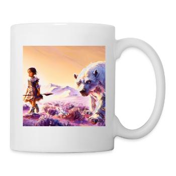 Warrior girl walking next to a polar bear - Mug - white - Right