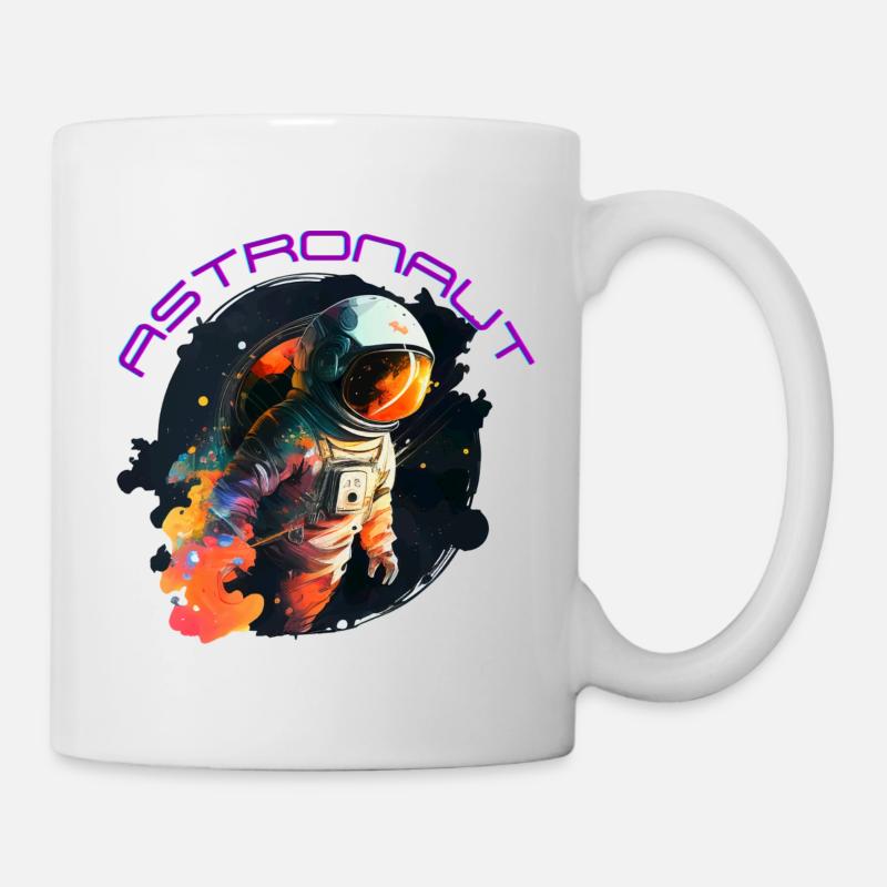 Kosmisches Abenteuer: Ein lebendiger und farbenfroher Astronaut - Tasse - Weiß