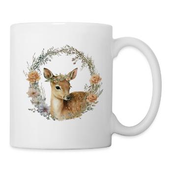 Vintage Rehkitz mit Blumenkranz - Tasse - Weiß - Rechts