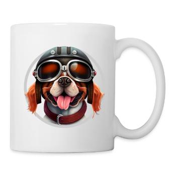 Biker Hund Motorrad Helm Motorradfahrer Kopf - Tasse - Weiß - Rechts