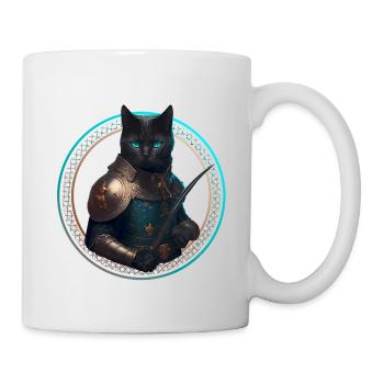 black knight cat with armor and sword - Mug - white - Right