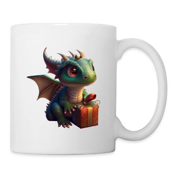 Babydrache mit Geschenk - Tasse - Weiß - Rechts