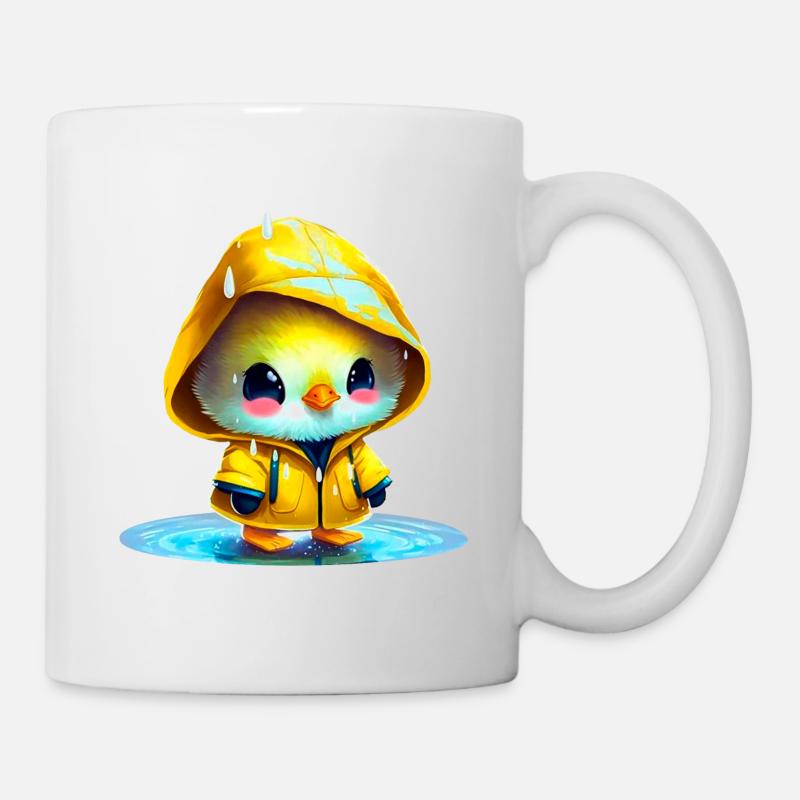 Imperméable portant poussin dans une flaque d’eau - Mug blanc - blanc