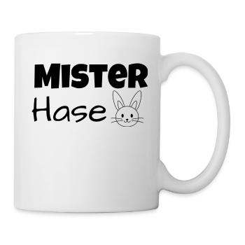 Mister Hase, Frühlingsmotiv mit Hasengesicht - Tasse - Weiß - Rechts