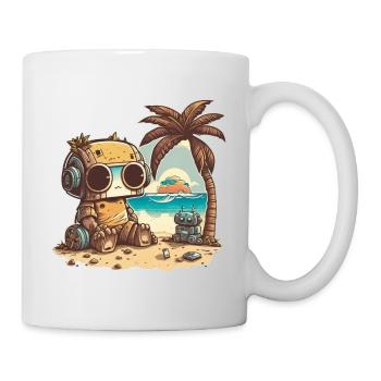 Un petit robot en t-shirt se détend sur la plage - Mug blanc - blanc - Droite