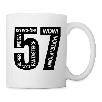 57. Geburtstag Wow Lustiges Motiv Nummer Ziffer 57 - Tasse - Weiß - Rechts