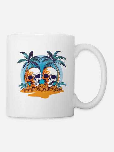 Sommer Sonne Palmen Totenkopf Strand Meer Urlaub - Tasse - Weiß