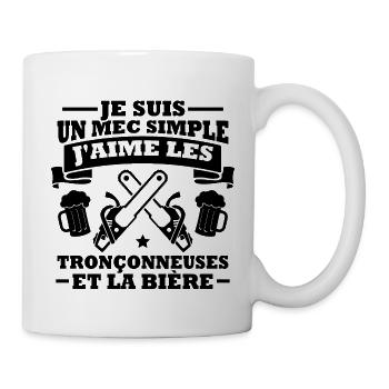 Un mec simple j aime les tronçonneuses et la bière - Mug blanc - blanc - Droite