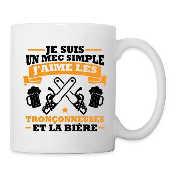 Un mec simple j aime les tronçonneuses et la bière - Mug blanc - blanc - Droite
