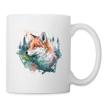 Fuchs Fuchskopf Natur Wildnis Wald Bäume Berge - Tasse - Weiß - Rechts