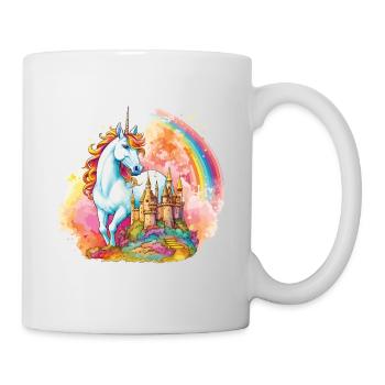Einhorn Regenbogen Schloss Bunt Magie Fantasie - Tasse - Weiß - Rechts