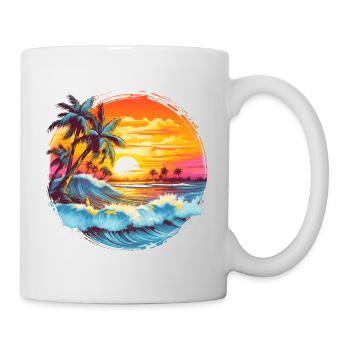 Soleil, Coucher de soleil, Mer, Palmiers, Vacances, Été - Mug blanc - blanc - Droite