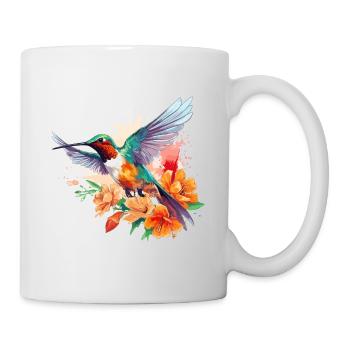 Hummingbird Flowers Bird Animal Art Watercolor Colorful - Mug - white - Right